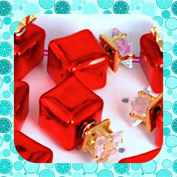 Red Box Double Stud Earrings - Picture 3 of 6